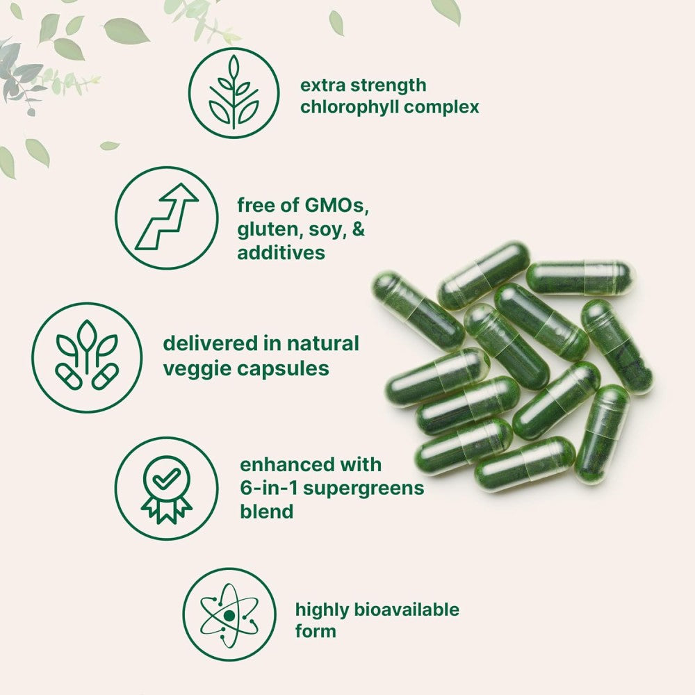 Microingredients Chlorophyll 3000mg To Support Natural Detoxification, Digestive Health, and Overall Vitality. 240 Veg Caps