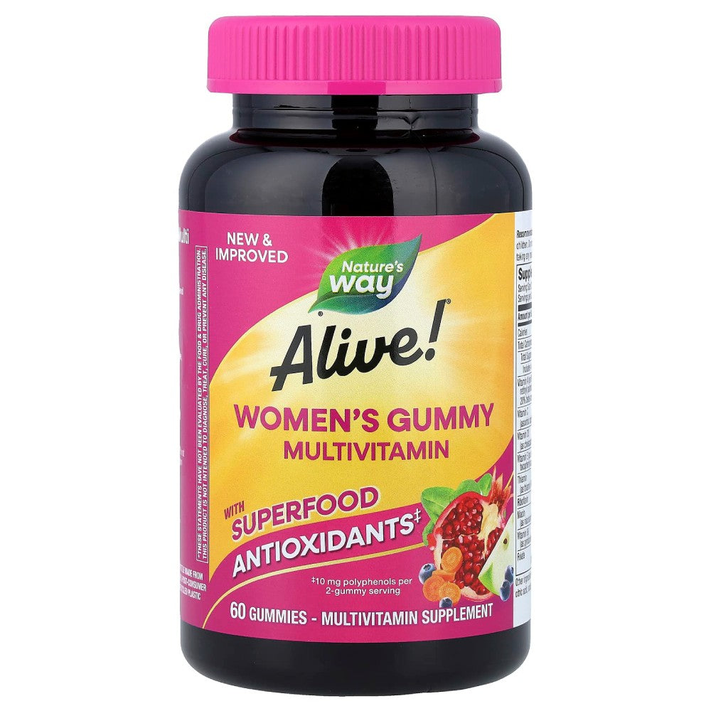 Natures Way Alive Womens Gummy Multivitamin To Support Women’s Daily Health This Supplement Helps Promote Energy, Immune Support, Healthy Skin, Hair, and Nails 60 Gummies