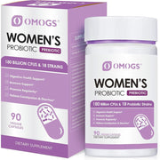 Omogs Women's Probiotic 180 Billion CFUS & 18 Strains To Support Digestive Health, Natural Bacterial Balance, and Women’s Reproductive Health 90 Veg Caps
