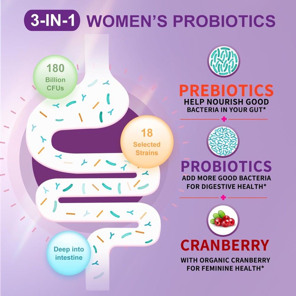 Omogs Women's Probiotic 180 Billion CFUS & 18 Strains To Support Digestive Health, Natural Bacterial Balance, and Women’s Reproductive Health 90 Veg Caps