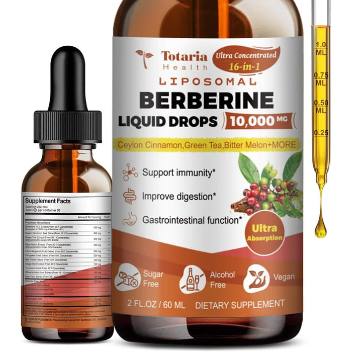 Totaria Liposomal Berberine Liquid Drops 10000mg To Support Heart Health, Healthy Blood Sugar Levels, and Digestive Function 60ml