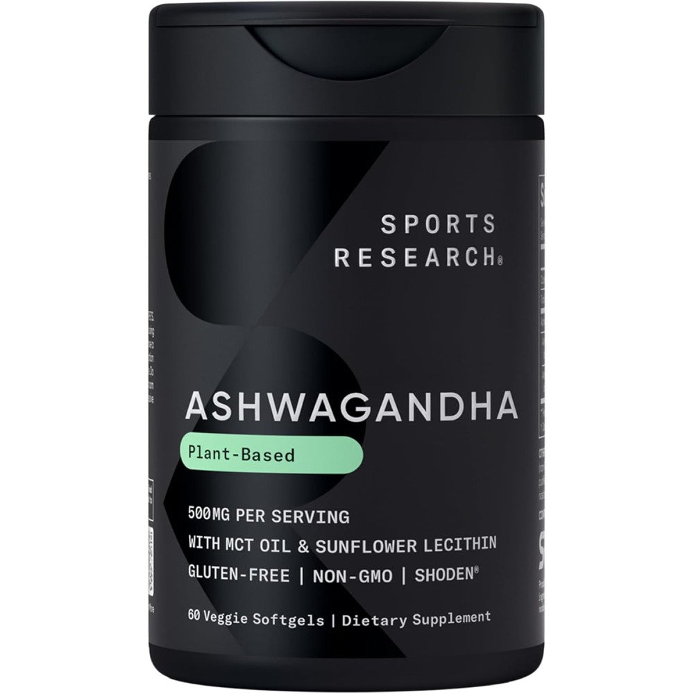 Sports Research Sr Ashwagandha 500mg It Helps Support Hormonal Balance, Improve Mood, and Enhance Daily Energy and Focus 60 Veggie Softgels