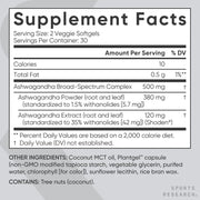 Sports Research Sr Ashwagandha 500mg It Helps Support Hormonal Balance, Improve Mood, and Enhance Daily Energy and Focus 60 Veggie Softgels
