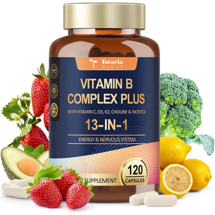 Totaria Vitamin B Complex Plus To Support Energy Production, Nervous System Health, and Daily Mental and Physical Performance 120 Caps