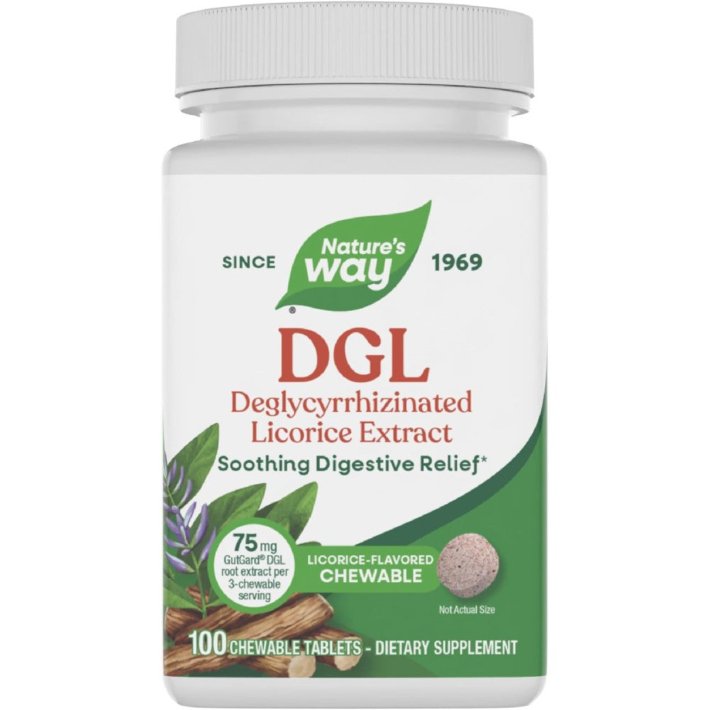 Natures Way DGL Deglycyrrhizinated, Licorice Extract 75mg Supports Digestive and Stomach Health, Soothes Mild Stomach Discomfort, and Provides Natural Antioxidant Protection100 Chewable Tablets