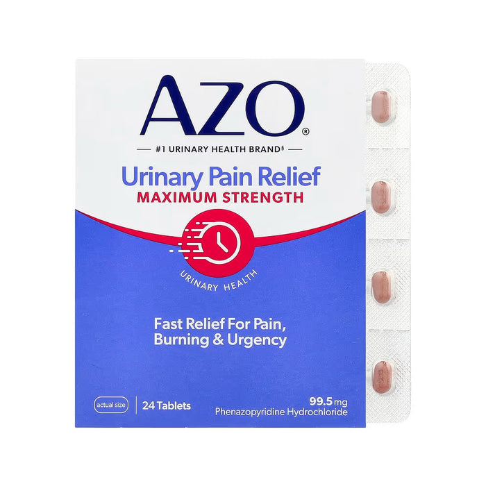Azo Urinary Pain Relief 99.5mg It Helps Relieve Pain and Discomfort Caused by Urinary Tract Infections or Disorders 24 Tablets