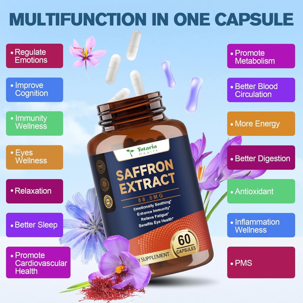 Totaria Saffron Extract 88.5mg Support Mood Balance and Emotional Well-Being 60 Caps