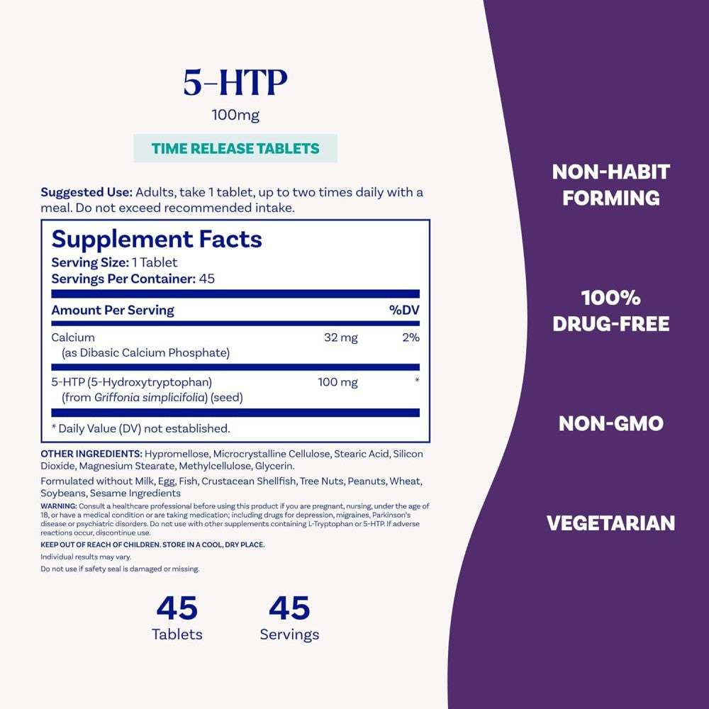 Natrol Time Release 5 HTP 200mg To Support Mood, Relaxation, and Sleep Quality 30 Tablets