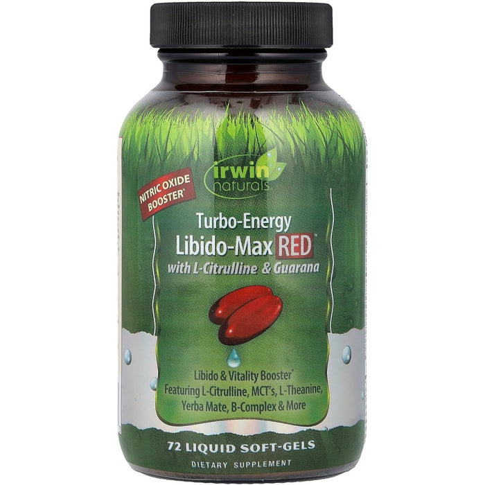 Irwin Naturals Turbo Energy Libido Max Red with L Citrulline & Guarana To Boost Vitality, Enhance Physical Performance, and Support Sexual Health 72 Liquid Softgels Default Size