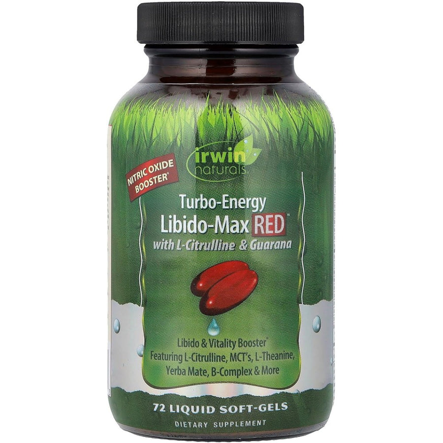 Irwin Naturals Turbo Energy Libido Max Red with L Citrulline & Guarana To Boost Vitality, Enhance Physical Performance, and Support Sexual Health 72 Liquid Softgels Default Size