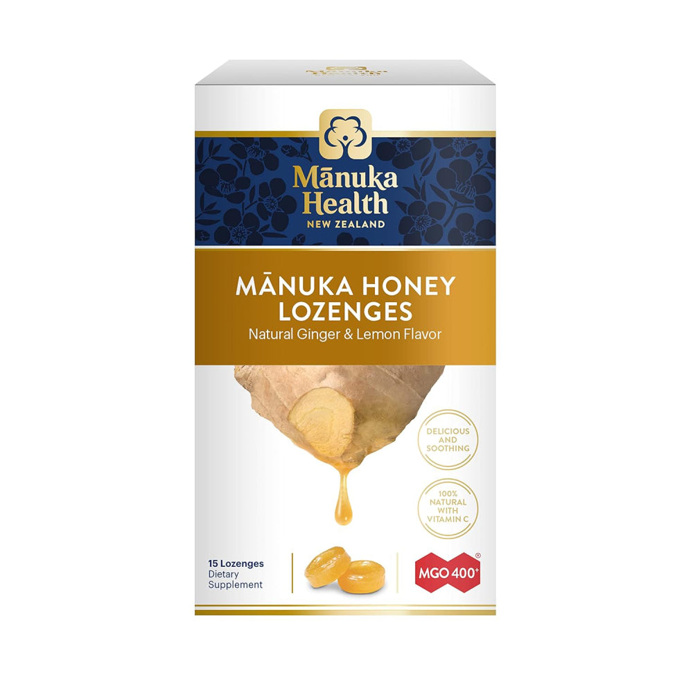 Manuka Health Manuka Honey Lozenges MGO 400 Natural Ginger & Lemon Flavor 15 Lozenges