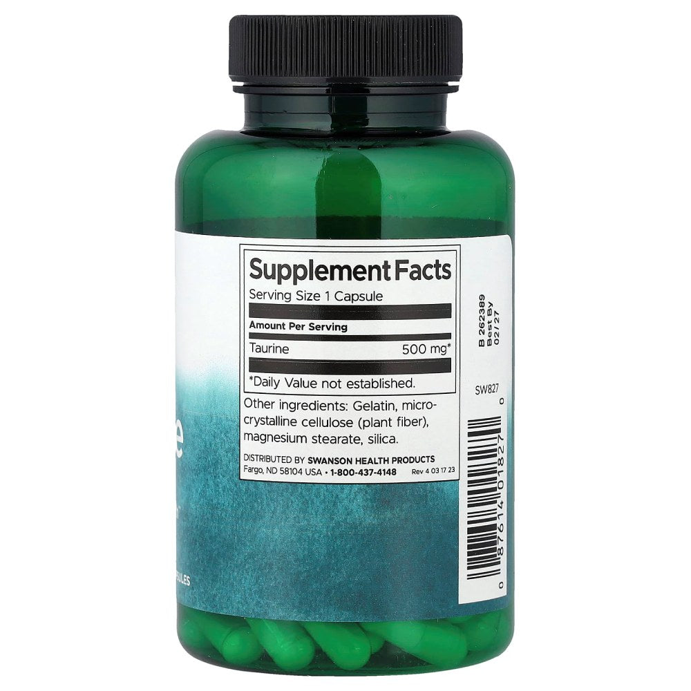 Swanson Taurine 500mg Supports Heart Health, Muscle Function, and Physical Performance 100 Caps