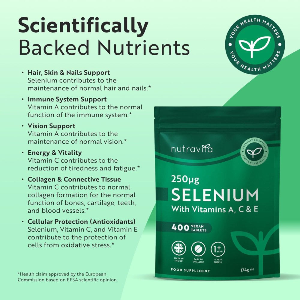 Nutravita Selenium 250mg With Vitamins A & C & E To Support Overall Health and Immune Function 400 Veg Tablets
