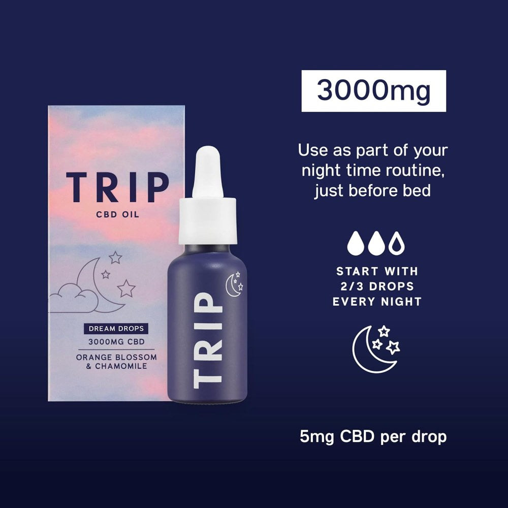 Trip Dream Drops 3000mg CBD Helps Relax and Calm the Body and Mind Orange Blossom & Chamomile 30ml