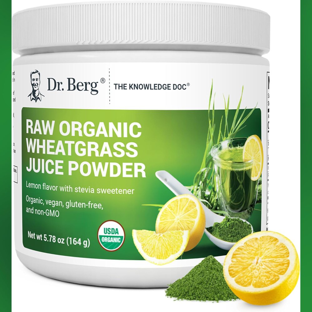 Dr berg Raw Organic Wheatgrass Juice Powder To Support Overall Health and Boost Daily Energy Levels 164g Lemon Flavor With Stevia Sweetener