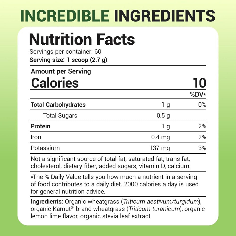 Dr berg Raw Organic Wheatgrass Juice Powder To Support Overall Health and Boost Daily Energy Levels 164g Lemon Flavor With Stevia Sweetener