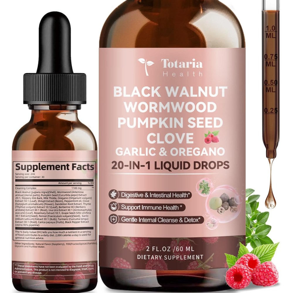 Totaria Black Walnut Wormwood Pumpkin Seed Oil Clove To Support Prostate Health, Immune Function, and Digestive Wellness Garlic & Oregano 60ml