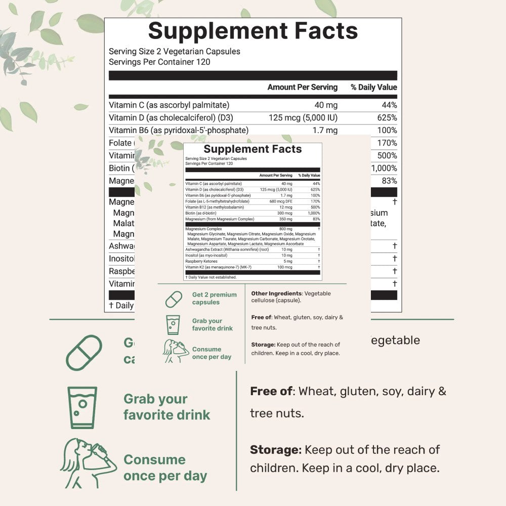MicroIngredients magnesium Complex For Women tTo Support Women’s Health With Highly Absorbable Magnesium. It Helps Support Muscle and Nerve Function, Reduce Daily Stress and Cramps, and Promote Relaxation and Better Sleep 240 Veg Caps