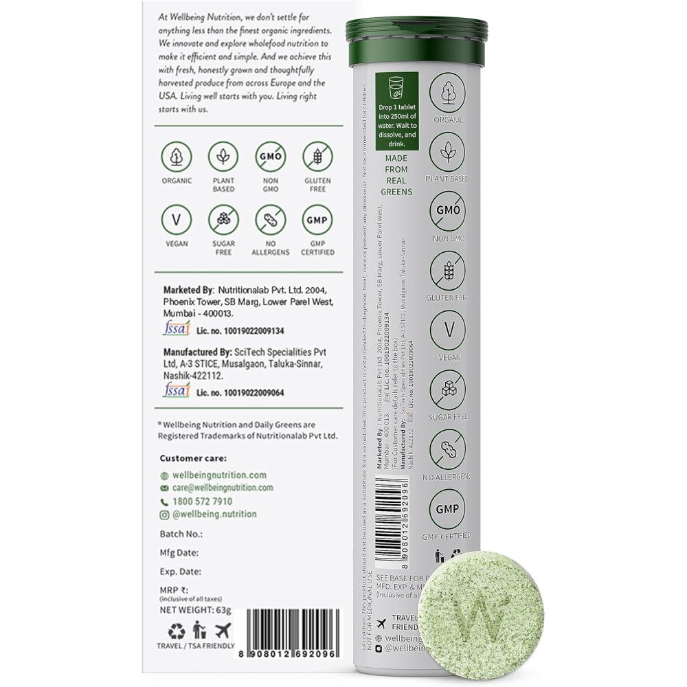Wellbeing Nutrition Daily Greens Helps in Boosting Energy and Vitality & Supports the Immune System 15 Effervescent Tablets