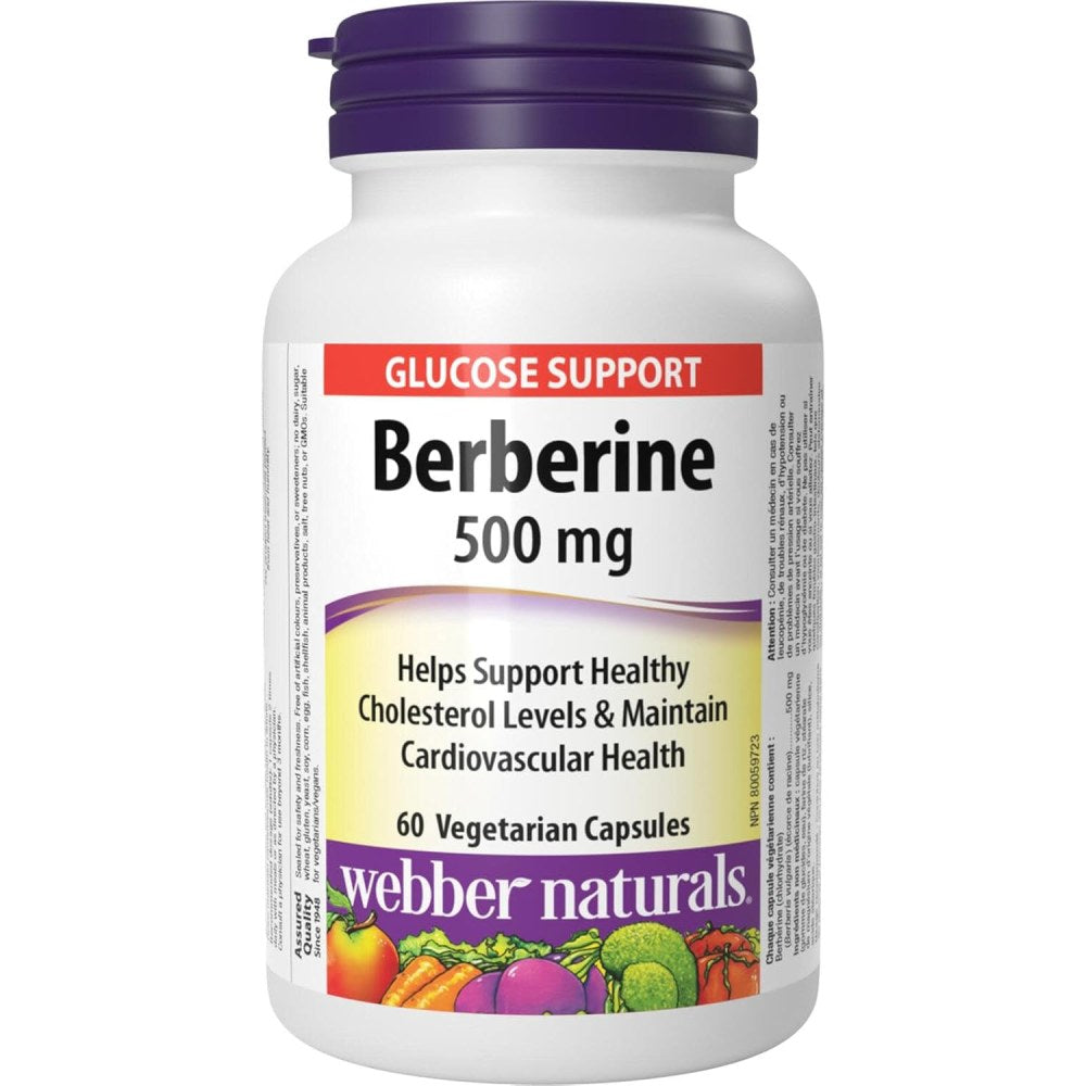 Webber Naturals Berberine 500mg To Support Healthy Blood Sugar Levels, Cholesterol Balance, and Cardiovascular Health 60 Veg Caps