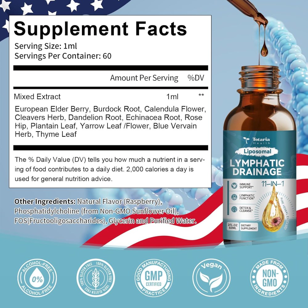 Totaria Liposomal Lymphatic Drainageto Support the Body’s Lymphatic System and Promote Natural Lymphatic Drainage 60ml