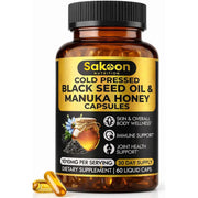 Sakoon Nutrition Black Seed Oil & Manuka Honey 1010mg To Support Overall Wellness, Imunity, and Daily Vitality 60 Liquid Caps