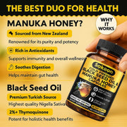 Sakoon Nutrition Black Seed Oil & Manuka Honey 1010mg To Support Overall Wellness, Imunity, and Daily Vitality 60 Liquid Caps