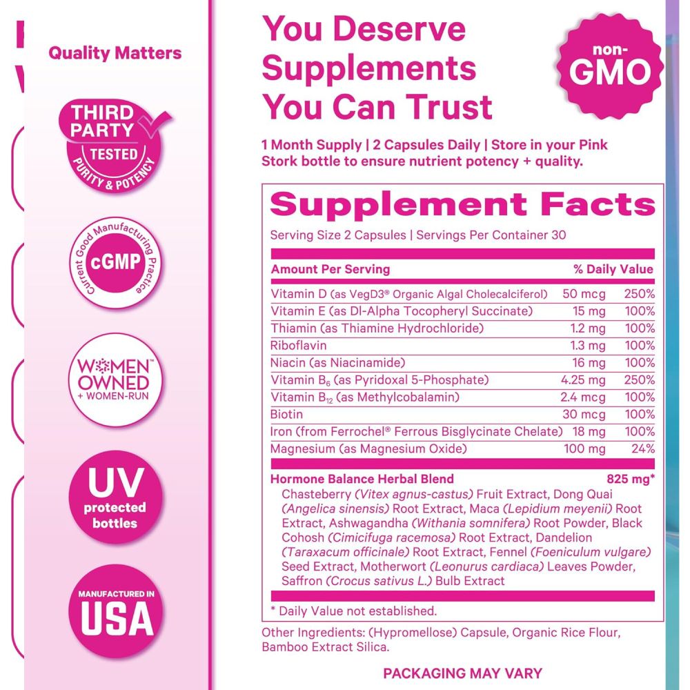Pink Stork Hormone Balance Multivitamin Vitex + Saffron To Support Women’s Hormonal Balance and Overall Wellness 60 Caps