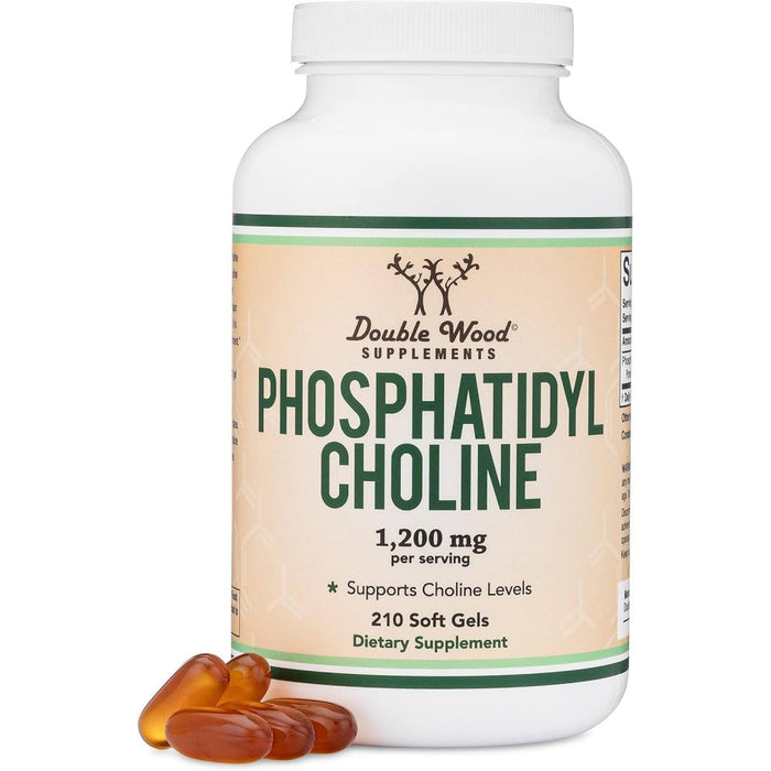 Double Wood Phosphatidyl Choline 1200mg Supporting Brain Function, Memory, and Nervous System Health, as Well as Maintaining Healthy Liver Function 210 Soft Gels