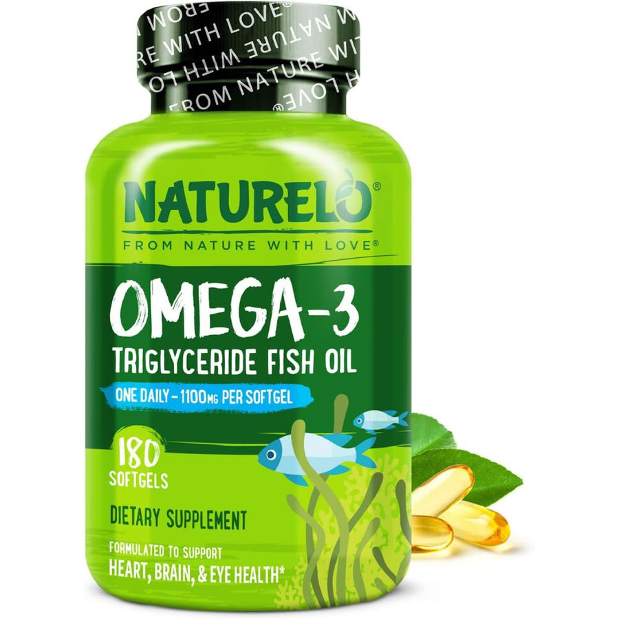 Naturelo Omega 3 Triglyceride Fish Oil 1100mg To Support Heart, Brain, and Overall Wellness 180 Softgels