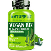 Naturelo Vegan B12 Infused With Spirulina 1000mcg Methylcobalamin to Support Energy Production, Nervous System Health, and Red Blood Cell Formation 90 Caps