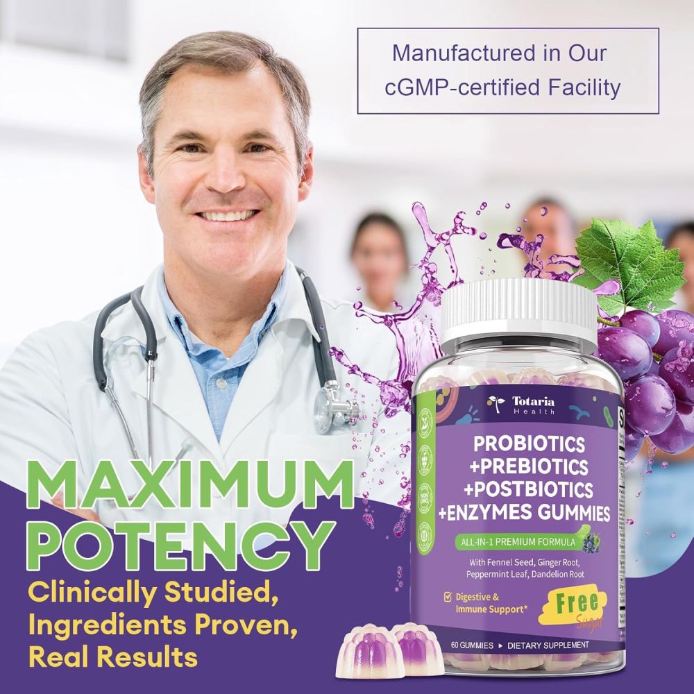 Totaria Probiotic Supports Digestive Health and Boosts the Immune System 60 Gummies Peppermint Leaf Flavor