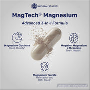 Natural Stacks Magtech Magnesium 200mg To Support Muscle and Nerve Function, Promote Relaxation and Better Sleep Quality, and hHelp Enhance Focus and Cognitive Performance 180 Veg Caps