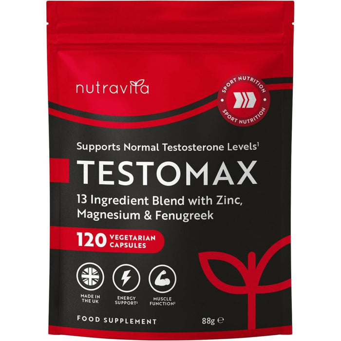 Nutravita Testomax To Support Male Vitality, Boost Daily Energy Levels, and Help Enhance Physical Performance and Endurance 120 Veg Caps