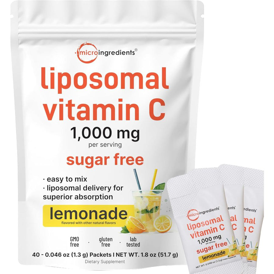 MicroIngredients Liposomal Vitamin C 1000mg To Support Optimal Daily Wellness. It Helps Strengthen the Immune System, Promotes Collagen Production for Healthy Skin, and Provides Strong Antioxidant Protection Against Free Radicals 40 Packets