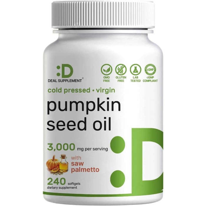 Deal Supplement Pumpkin Seed Oil 3000mg Support Prostate Health, Urinary Function, Hair Wellness, and Heart Health 240 Softgels