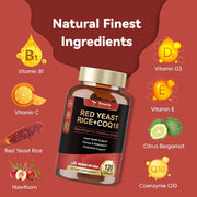 Totaria Red Yeast Rice + CoQ10 To Support Cardiovascular Health, Promote Cellular Energy Production, and Provide Antioxidant Protection 120 Caps