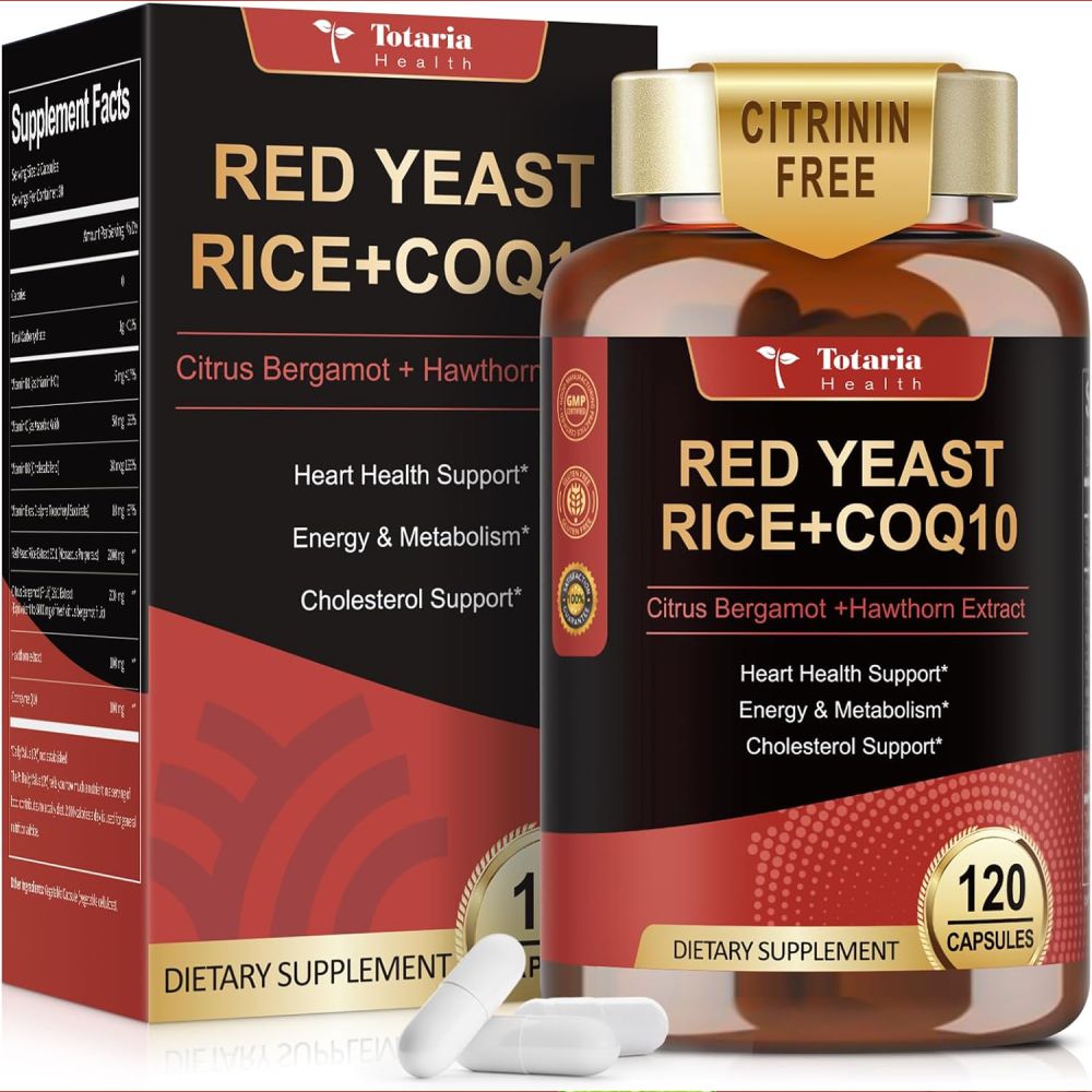 Totaria Red Yeast Rice + CoQ10 To Support Cardiovascular Health, Promote Cellular Energy Production, and Provide Antioxidant Protection 120 Caps
