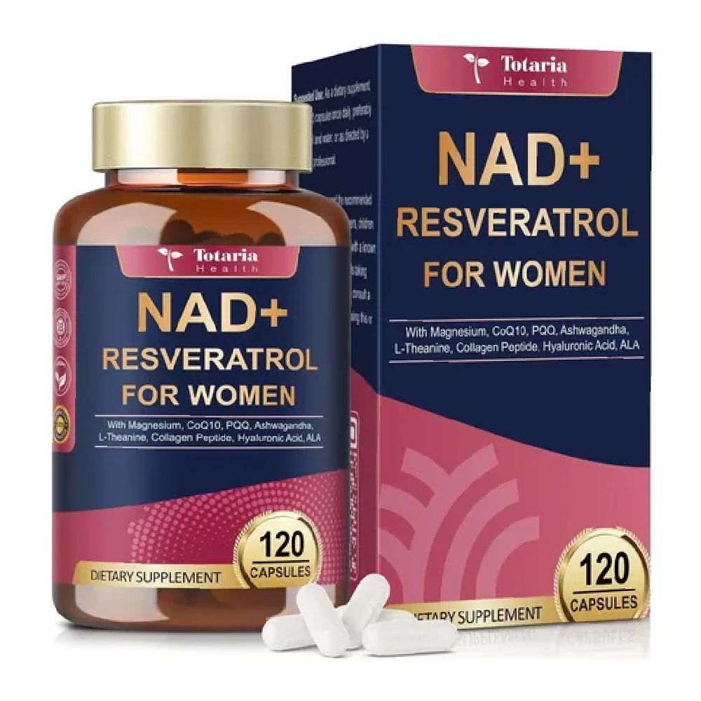 Totaria Nad+ Resveratrol For Women with Magnesium Supports Energy Production at the Cellular Level, Enhances Activity and Vitality, and Provides Antioxidant Protection 120 Caps