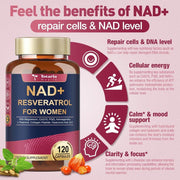 Totaria Nad+ Resveratrol For Women with Magnesium Supports Energy Production at the Cellular Level, Enhances Activity and Vitality, and Provides Antioxidant Protection 120 Caps
