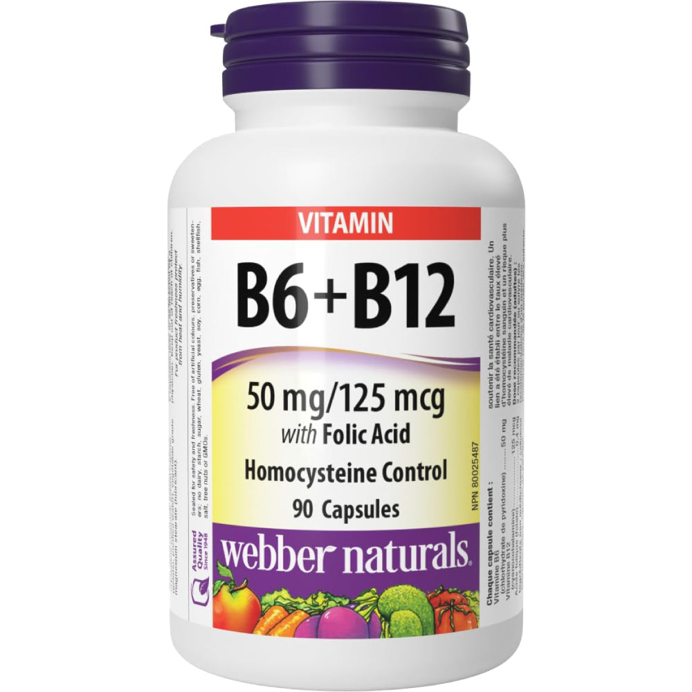 Webber Naturals Vitmain B6 50mg + B12 125mcg To Support Energy Production, Nervous System Health, and Overall Vitality 90 Caps