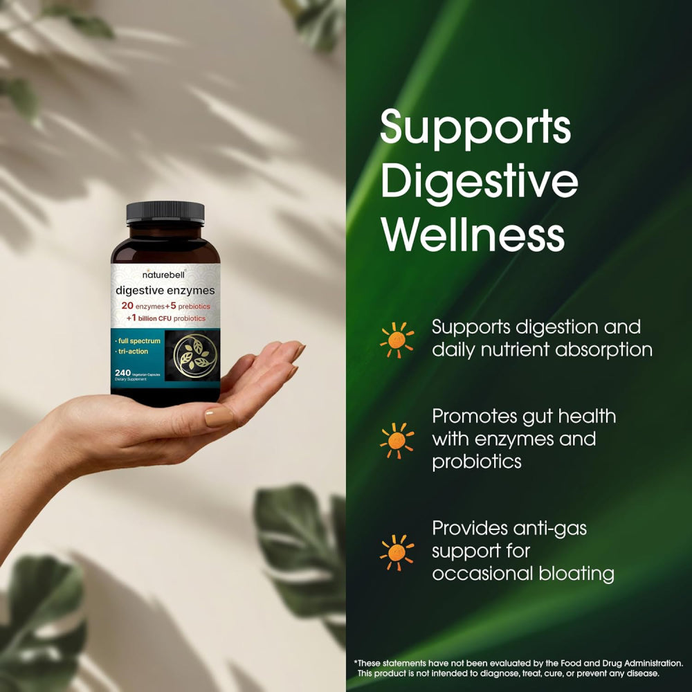 Naturebell Digestive Enzymes To Promote Efficient Digestion and Optimal Nutrient Absorption 240 Veg Caps