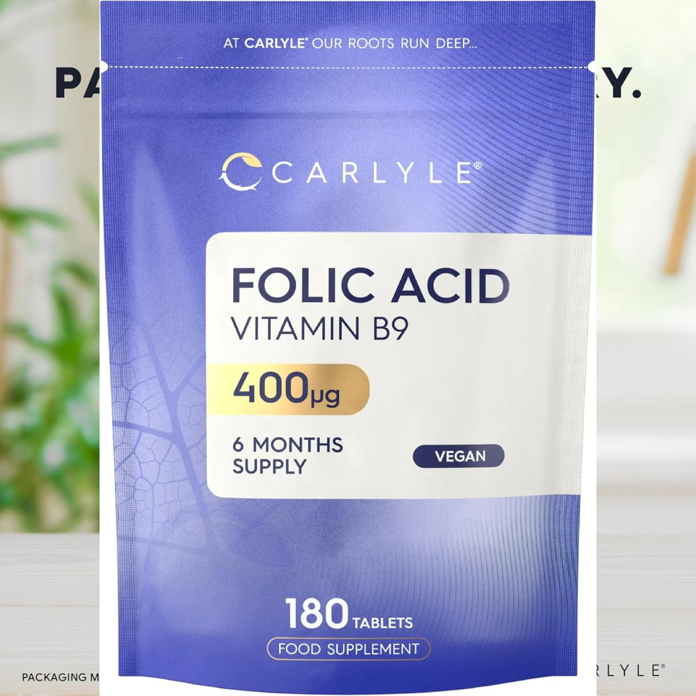 Carlyle Folic Acid Vitamin B9 400mg To Support Women’s Health, Especially During Preconception, Pregnancy, and Breastfeeding 180 Veg Tablets