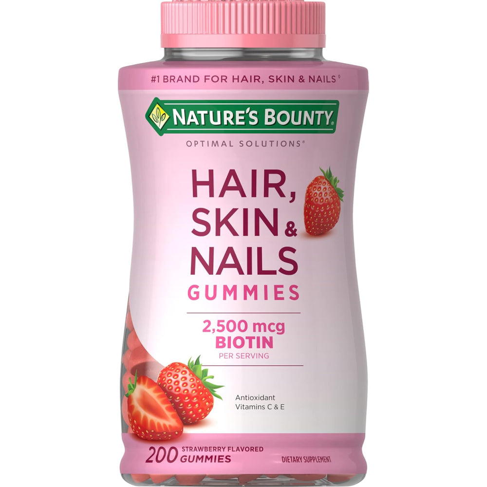 Nature's Bounty Hair, Skin & Nails – Collagen & 2500mcg Biotin – Strawberry Flavor – 200 Gummies