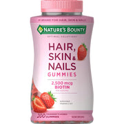 Nature's Bounty Hair, Skin & Nails – Collagen & 2500mcg Biotin – Strawberry Flavor – 200 Gummies
