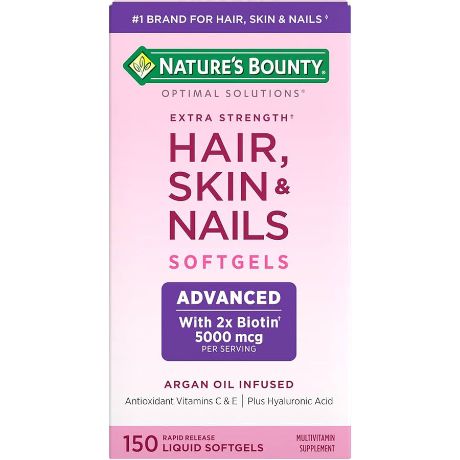 Natures Bounty Hair Skin Nails with Biotin 5000mcg plus hyaluronic acid 150 softgels
