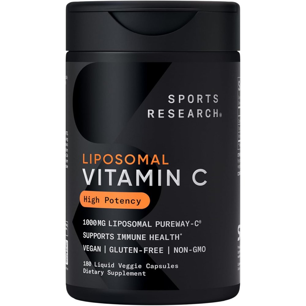 Sports Research Sr Liposomal Vitamin C 1000mg support immune health and provides antioxidant protection against oxidative stress. It also supports collagen production for healthy skin, bones, joints, and blood vessels180 Veg Caps