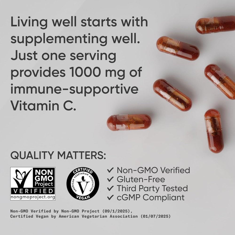 Sports Research Sr Liposomal Vitamin C 1000mg support immune health and provides antioxidant protection against oxidative stress. It also supports collagen production for healthy skin, bones, joints, and blood vessels180 Veg Caps