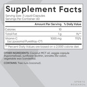 Sports Research Sr Liposomal Vitamin C 1000mg support immune health and provides antioxidant protection against oxidative stress. It also supports collagen production for healthy skin, bones, joints, and blood vessels180 Veg Caps