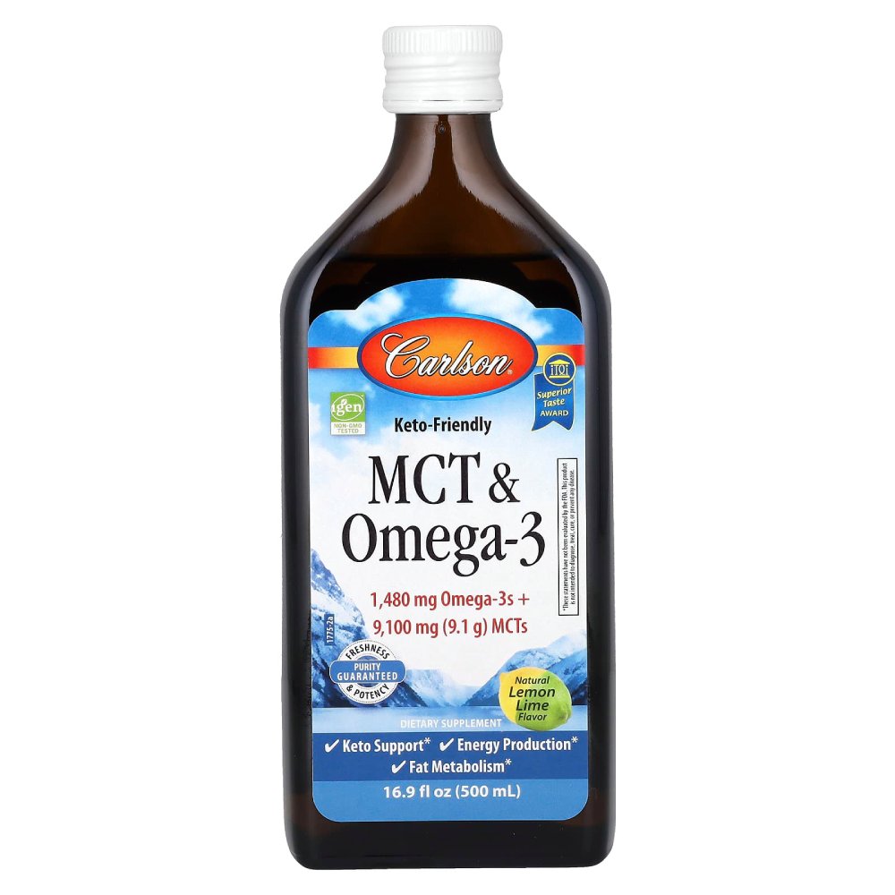 Carlson Mct 9100mg & Omega 3 1480mg Support Daily Energy, Heart Health, and Brain Function 500ml Lemon Flavor
